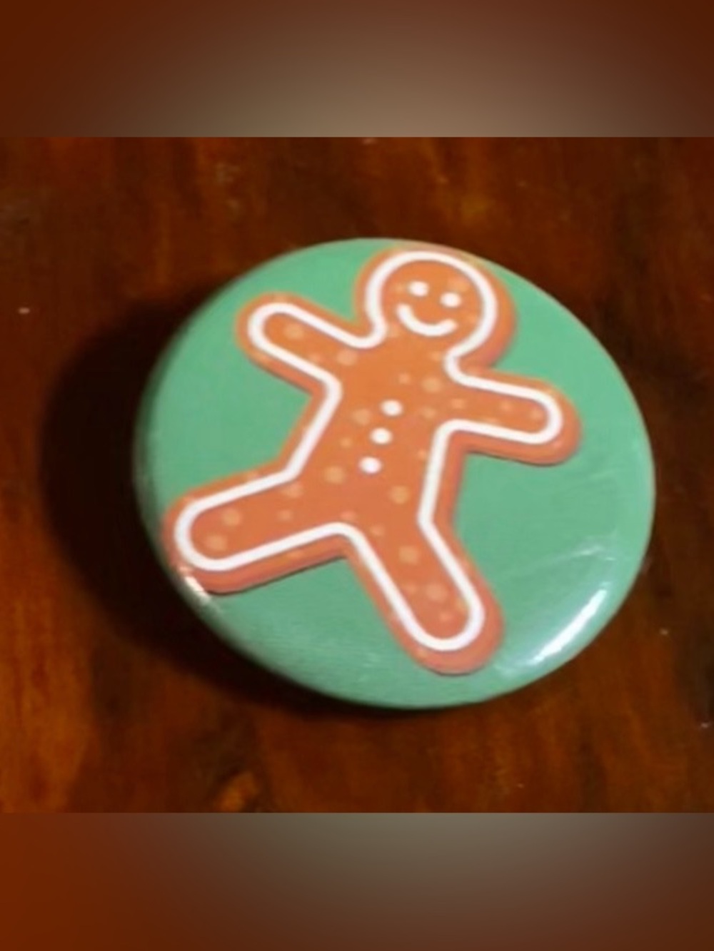 Holiday Gingerbread man Round Decorative Brooch PIN - Green